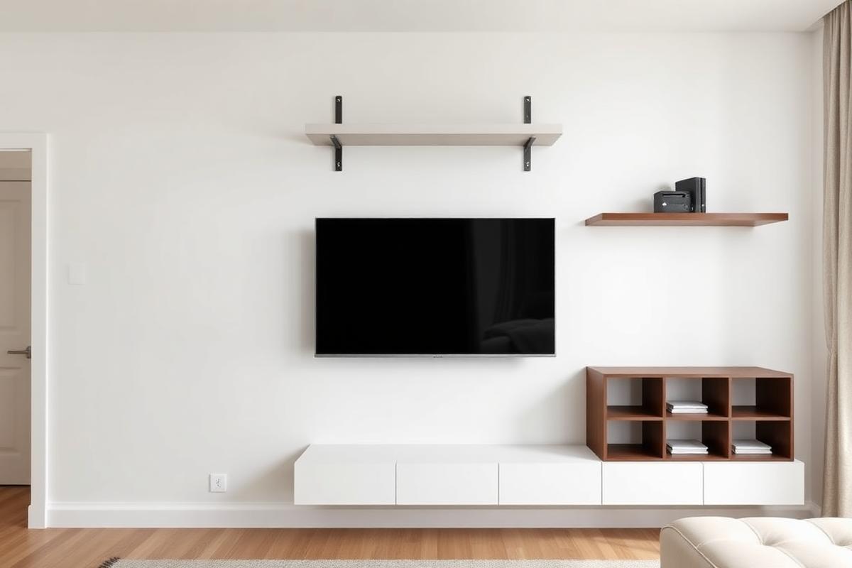 Wandmontage von TV-Halterung und Regalen
